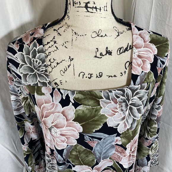 C Est. 1946 Stretch Square Neck Flower Print Casual Long Sleeve Blouse Sz M - Picture 4 of 8